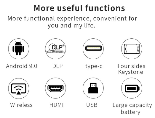 Mini S350 1080P Full HD DLP 4K Proyectores de cine 3D para el hogar WIFI Android 9 Batería incorporada